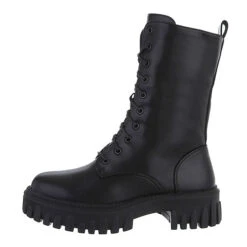 Western- & Bikerboots Lochschnürung, Blockabsatz, Perlen, Kette - Schwarz