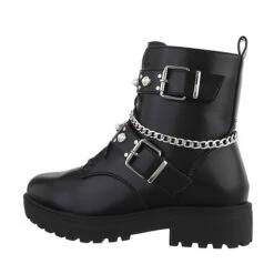 Western- & Bikerboots Lochschnürung, Blockabsatz, Nieten, Perlen - Schwarz