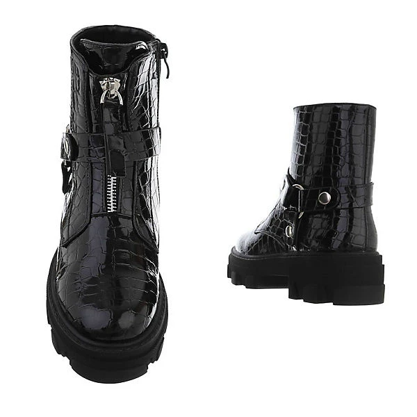 Western- & Bikerboots Reißverschluss, Blockabsatz, Nieten - Schwarz 3 Western- & Bikerboots Reißverschluss, Blockabsatz, Nieten - Schwarz – Bild 3