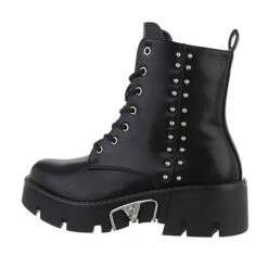 Western- & Bikerboots Lochschnürung, Blockabsatz, Metallisch, Nieten - Schwarz