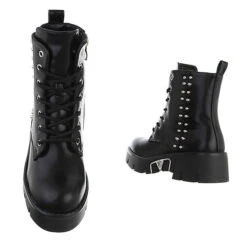 Western- & Bikerboots Lochschnürung, Blockabsatz, Metallisch, Nieten - Schwarz -Bestes Schuh Geschäft 29433982 03