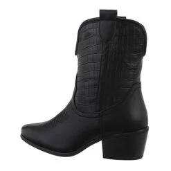 Western- & Bikerboots , Blockabsatz, Used Look - Schwarz